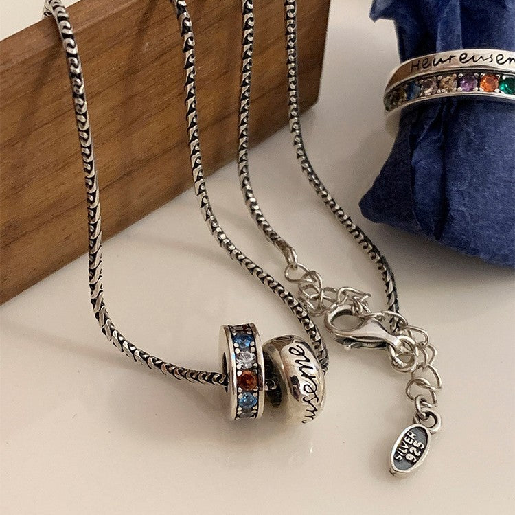 Simple letter colored diamond necklace women's sweatshirt clavicle chain new niche design luxury accessories wholesale
