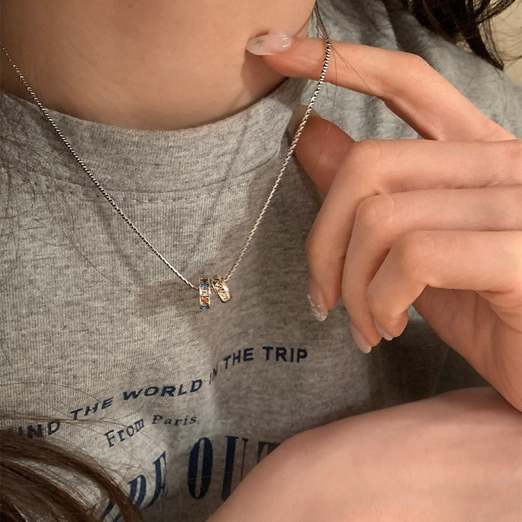 Simple letter colored diamond necklace women's sweatshirt clavicle chain new niche design luxury accessories wholesale
