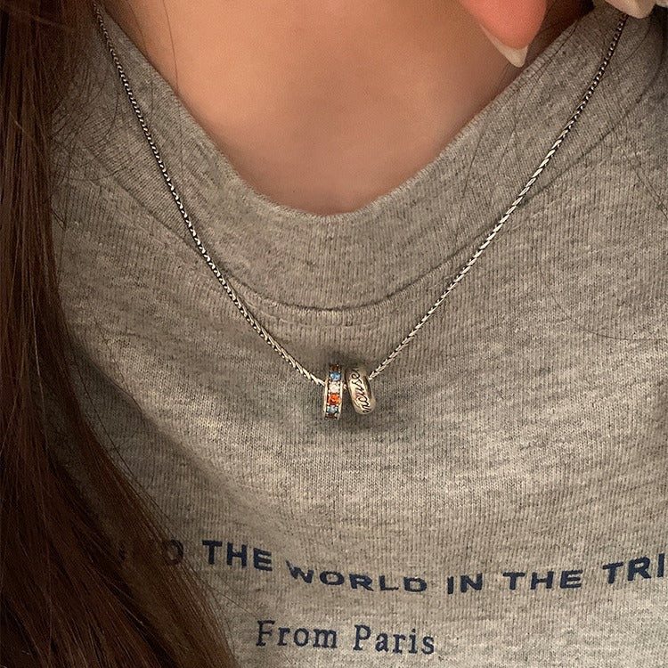 Simple letter colored diamond necklace women's sweatshirt clavicle chain new niche design luxury accessories wholesale